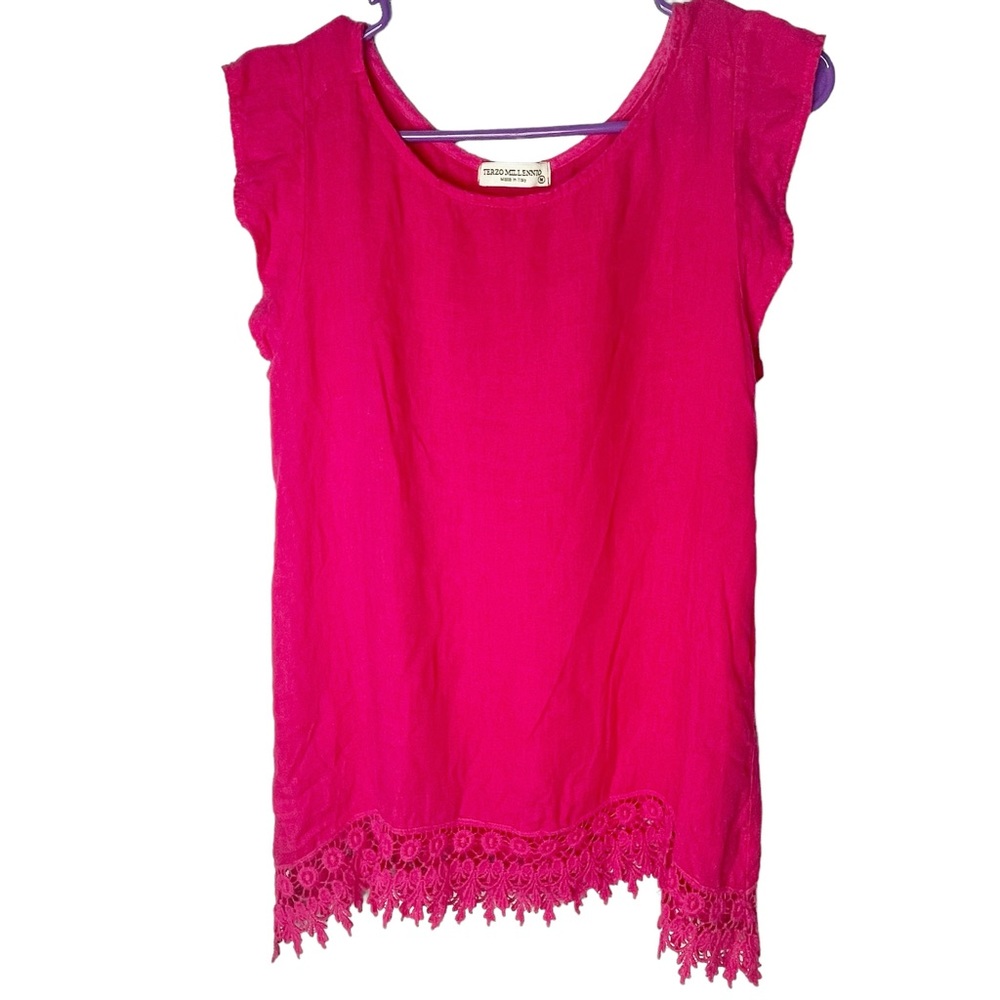 Terzo Millennio 100% linen tank top with lace edge size Medium